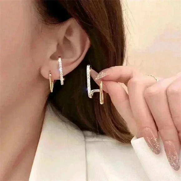 New 18k Yellow Gold Plated 925 Silver CZ Earrings - Picture 3 of 4